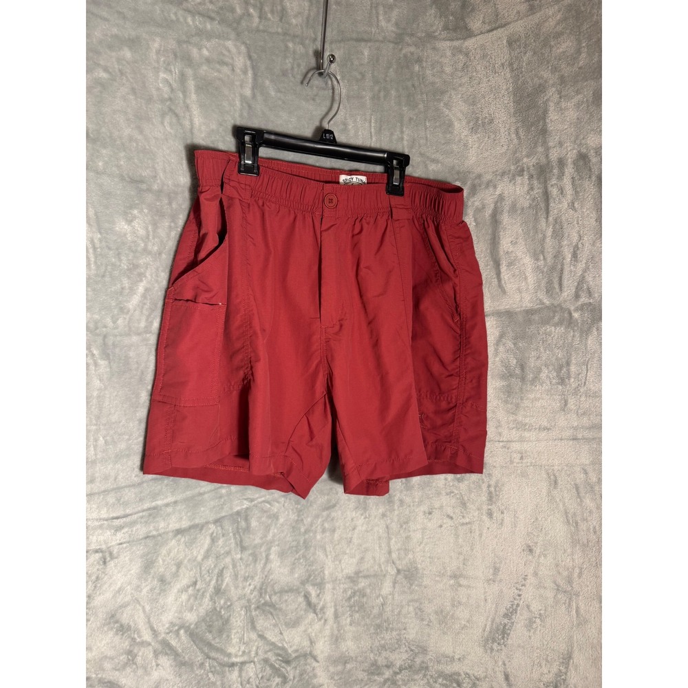 Spicy Tuna Mens XL Fishing Shorts Red Ripstop Cargo Utility Elastic Waist 5.5"